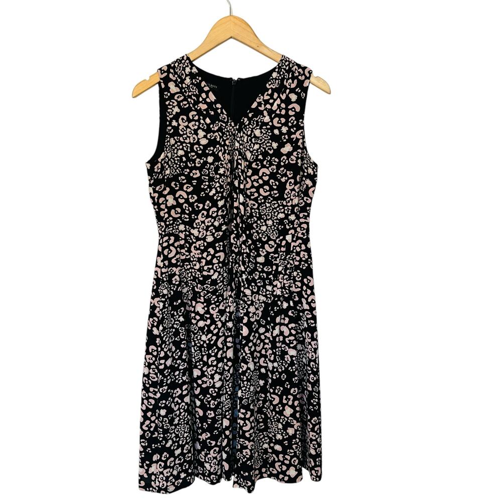 Talbots Cheetah Printed Sleeveless Sheath Dress Size 8 Petite Black Ivory